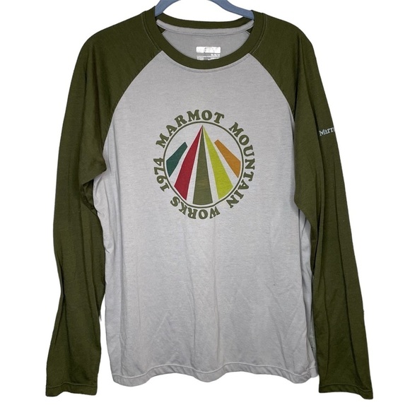 Marmot long sleeve raglan baseball tee mens medium green gray - Picture 1 of 4